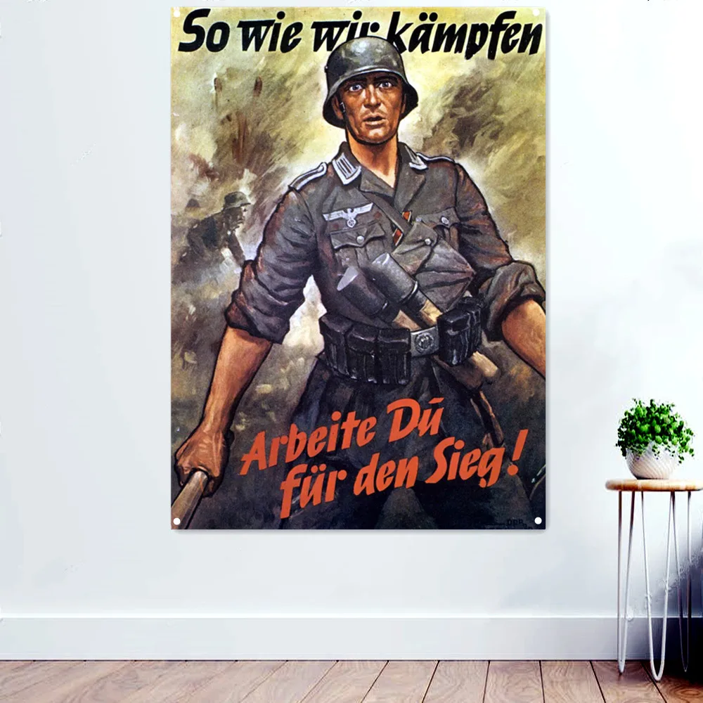 

Work for victory! World War II Posters Prints Wall Art Tapestry German Empire Propaganda Banner Hanging Flag Wall Decor Painting