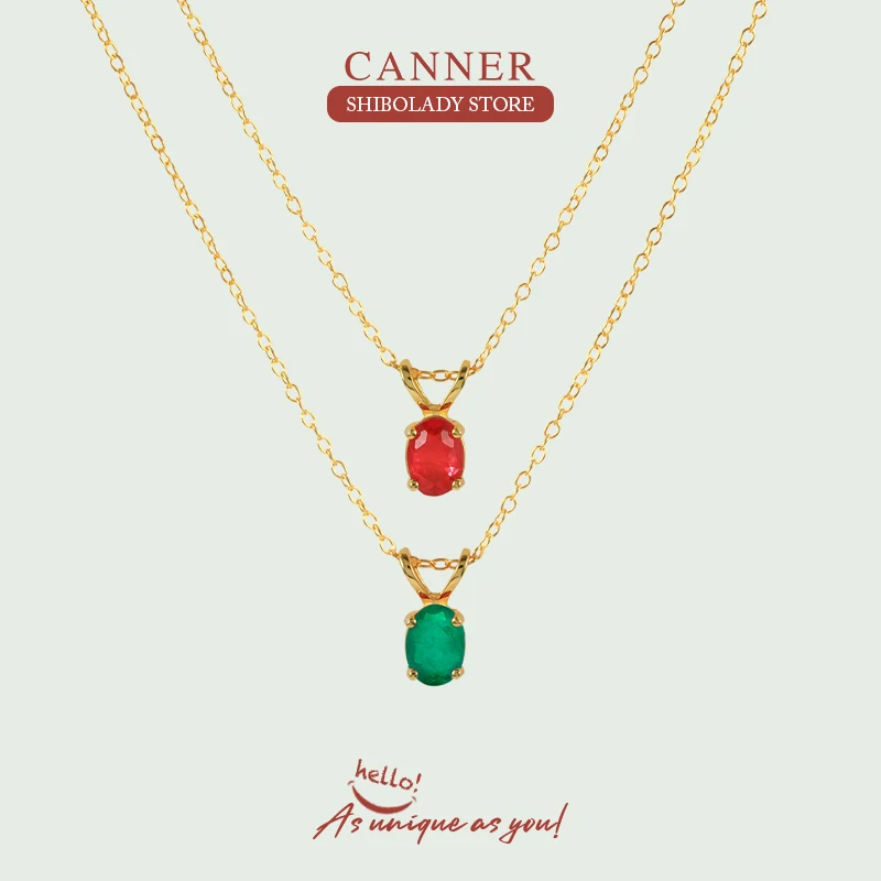 

CANNER Tourmaline Oval Red Green Zirconia Necklace For Women 925 Sterling Silver Collares Para Mujer Gold Wedding Party 목걸이
