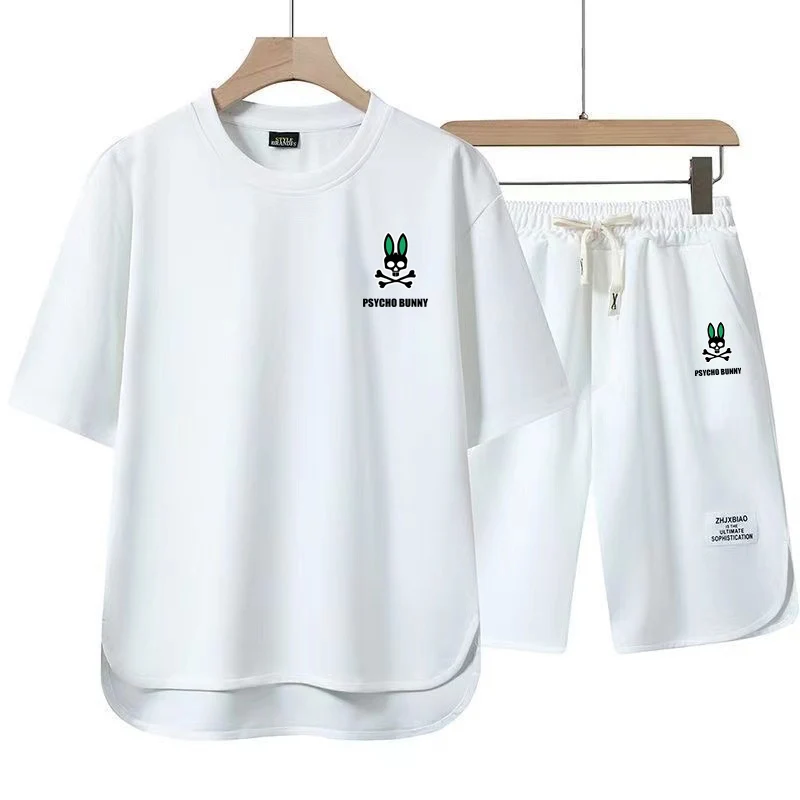 Summer Men's PSYCHO BUNNY Tracksuits Cotton Casual T-Shirt and Shorts Fashion Breathable Shorts Sleeves Two Piece Set For Unisex