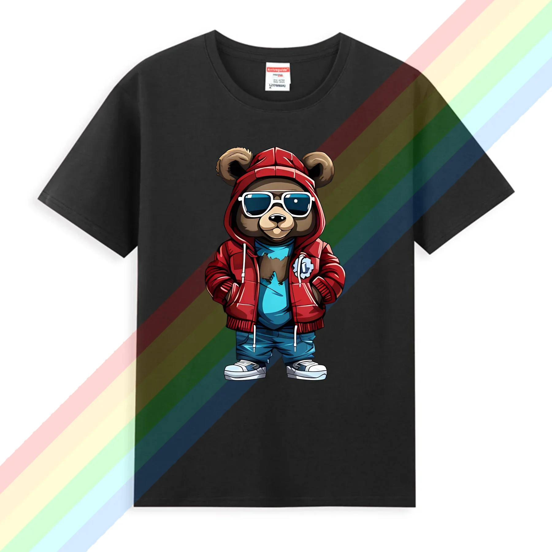 2024 Hot Sale Summer 100% Hip Hop Cotton Black Ralphs Bear T Shirt Men Short Sleeves Cool Tee Streetwear Lauren T-shirt