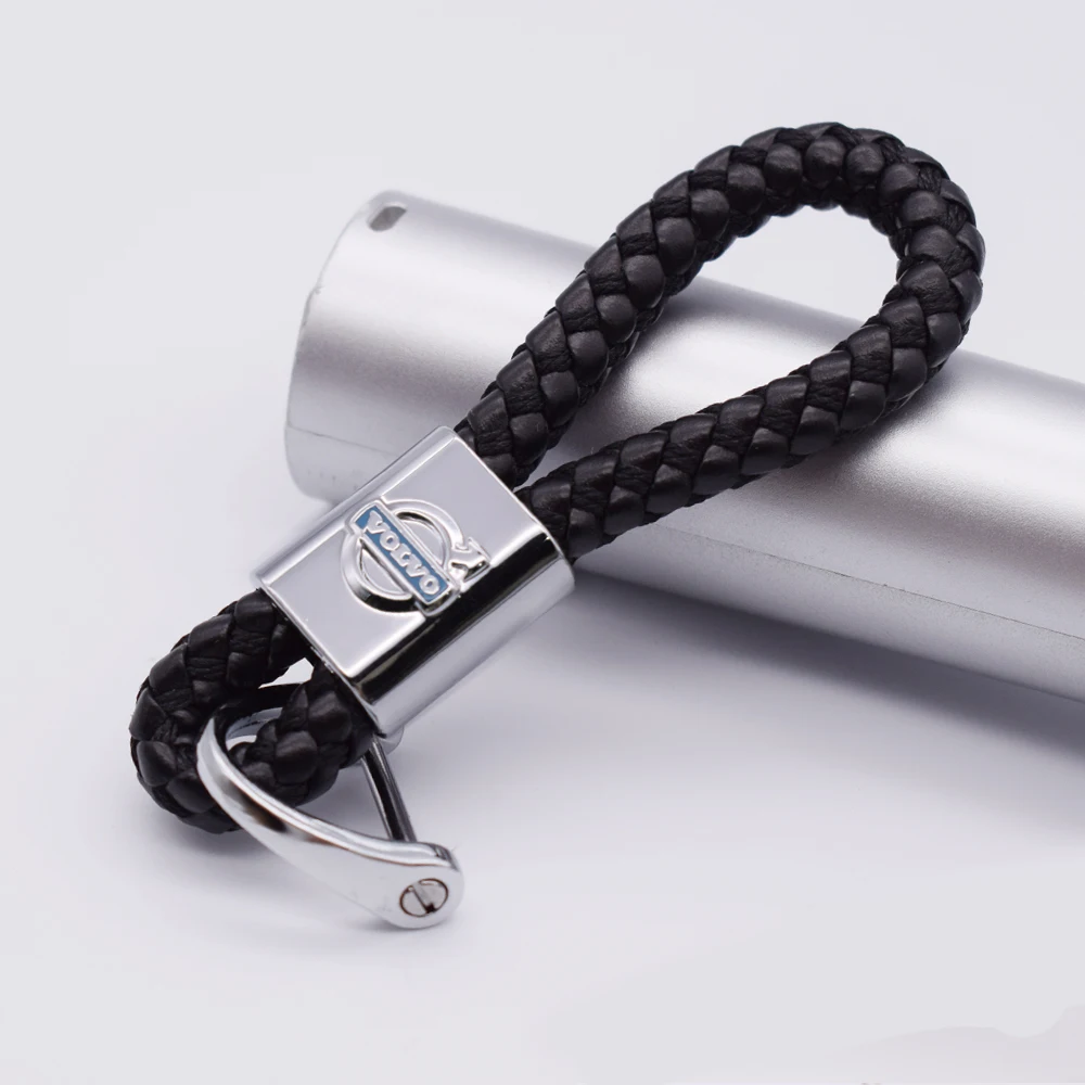 

1 pcs leather braided rope car styling key ring for Volvo badge keychain creative gift men and women Ornaments auto accessories