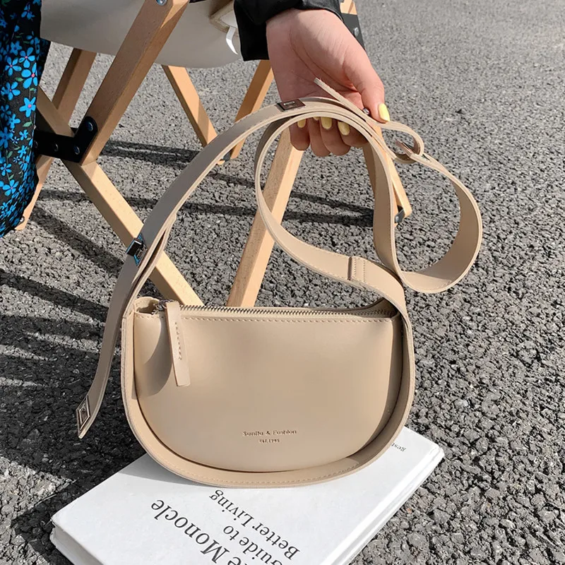 

Saddle Small Crossbody Bags For Women 2022 Trend Designer Semicircle Shoulder Bag PU Leather Ladies Handbags And Purses