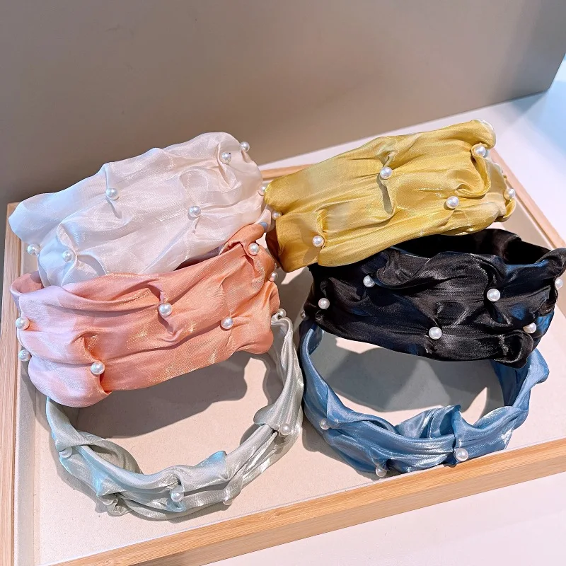 

Korean Fashion Retro Silk Fold Bud Wide Fairy Hair Band Pearl Sweet Headband