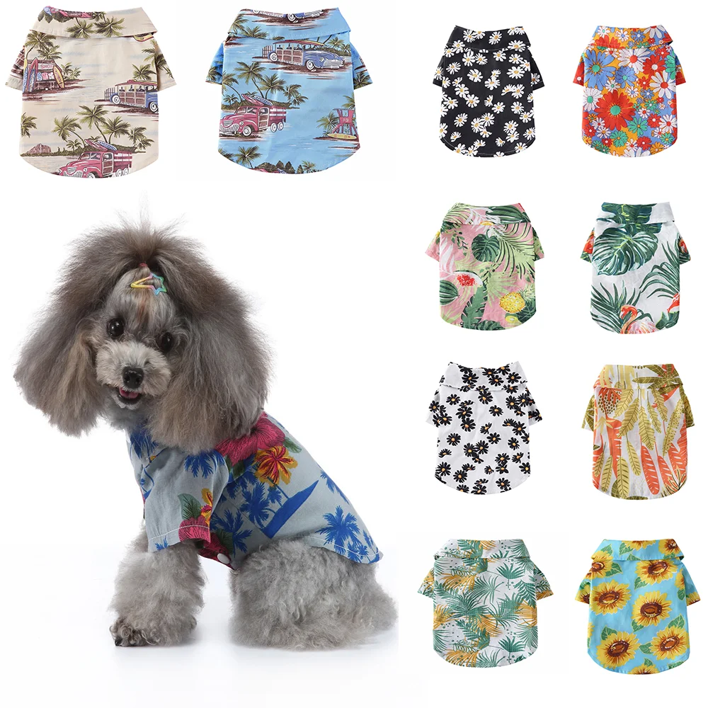 

Pet Shirt Thin Beach Dog Shirt Hawaiian Plaid Printing Small and Medium Pet Clothes Teddy Chihuahua Dog Blank Dog Shirts