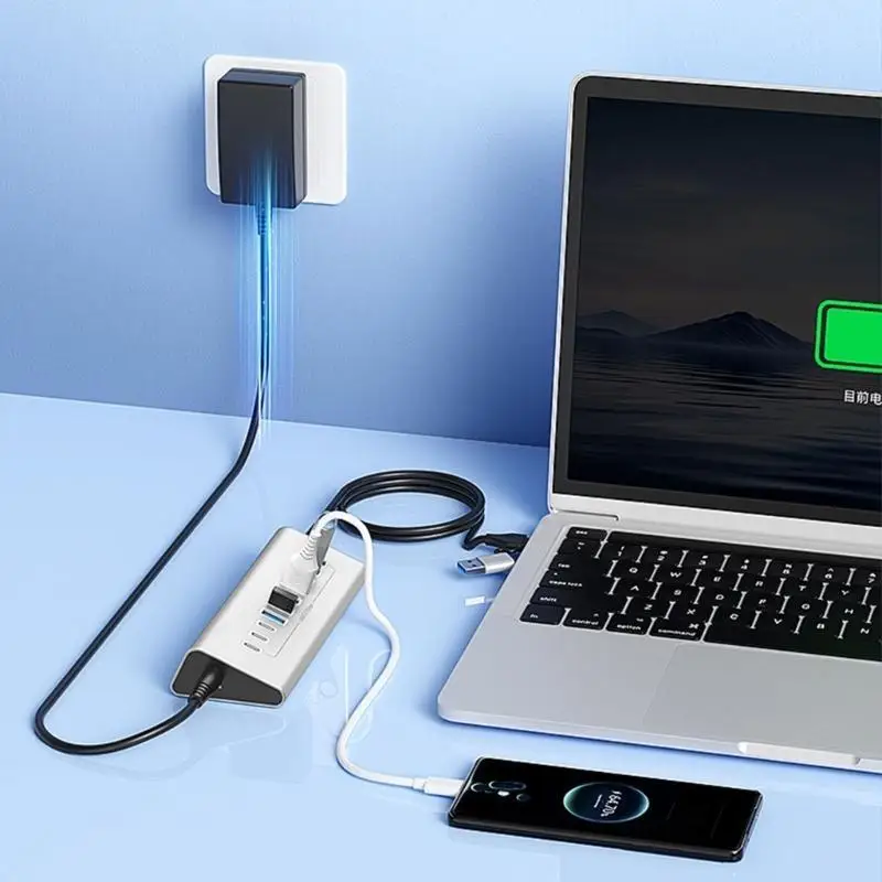 Фото 652f USB Hub 7/10 порт USB Hub Extender Type C Адаптер быстрой скорости Cast Speed ​​Power 7/10 в 1 №1