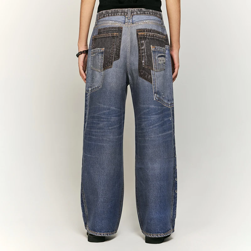 Мужские потертые рваные джинсы с цифровым принтом в стиле ретро осенне-зимние