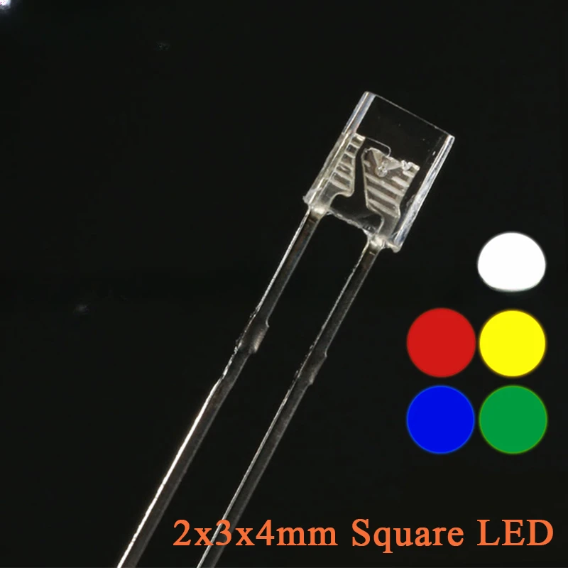 

100pcs Square 2*3*4mm Ultra Bright LED Transparent Light Emitting Diode Lamp 2x3x4mm Blue Red Emerald-green Yellow White Diodes
