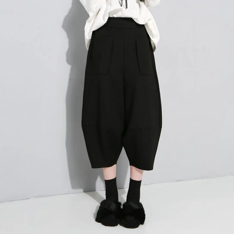 Autumn Women Wide Leg Pants 2022 Casual Elastic Waist Cross-pants Calf Length for Lady Drop Crotch Streetwear Trousers