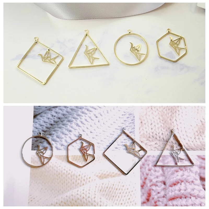 

Japan and South Korea Copper Plating Geometric Hollow Paper Crane Circular Triangular Rhombic Hexagonal DIY Earring Material