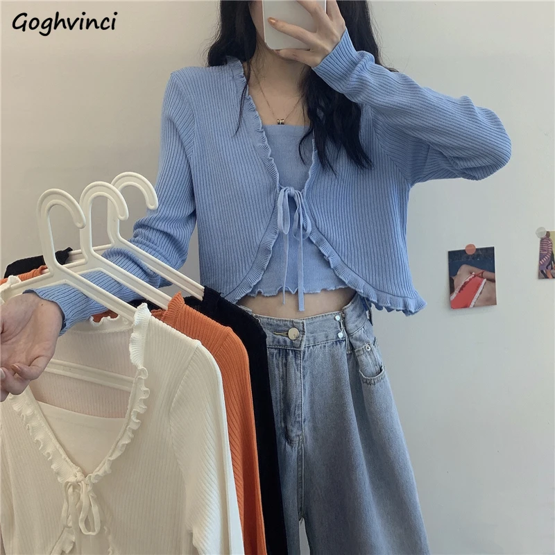 

Pullovers Women Spring Sexy Pure Colors All-match Leisure Clothing Ins Trendy Retro Female Tops Knitting Breathable Outerwear