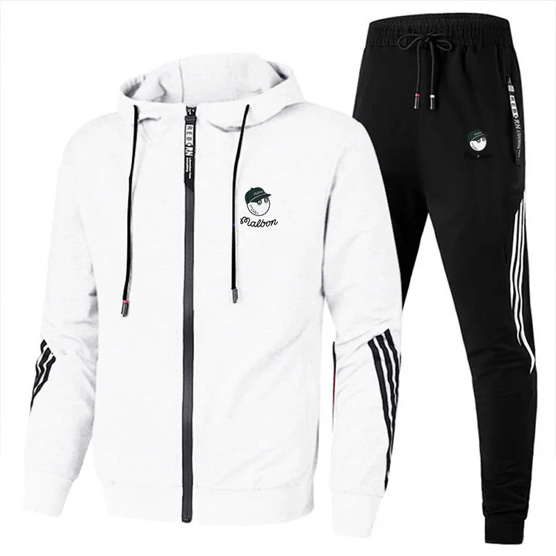 

New Men's brand Malbon Golf suit autumn and winter new 2022 fashion zipper hooded sweater + pants two-piece casual sports suit