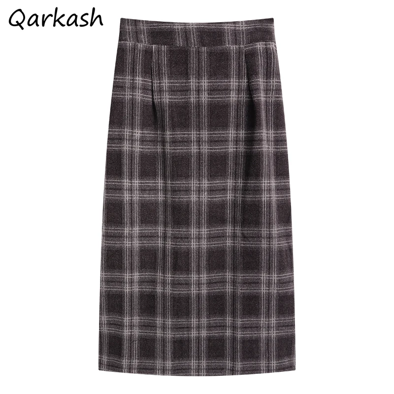 

Woolen Skirts Women Autumn Winter Femme Plaid Vintage Aesthetic Elegant Empire New Arrival Popular A-line All-match Korean Slim