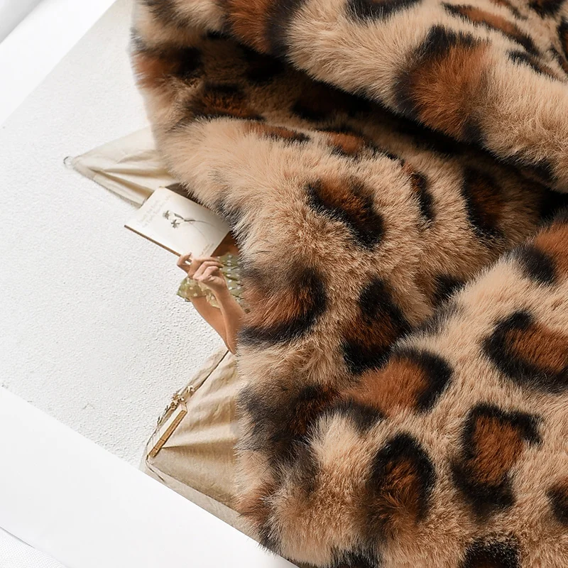 2024 шарф из искусственного кроличьего меха леопардовый с кольцом женские зимние