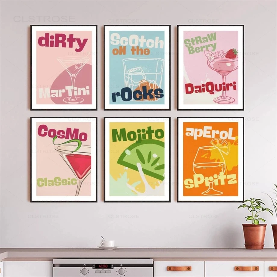 Ретро Картина на холсте с ликером Mojito коктейль ледяной чай настенное искусство