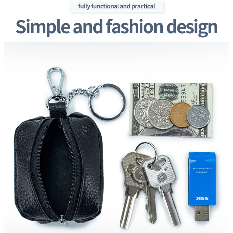 Кожаный чехол для ключей от женщин и мужчин кошельки на молнии с монетницей