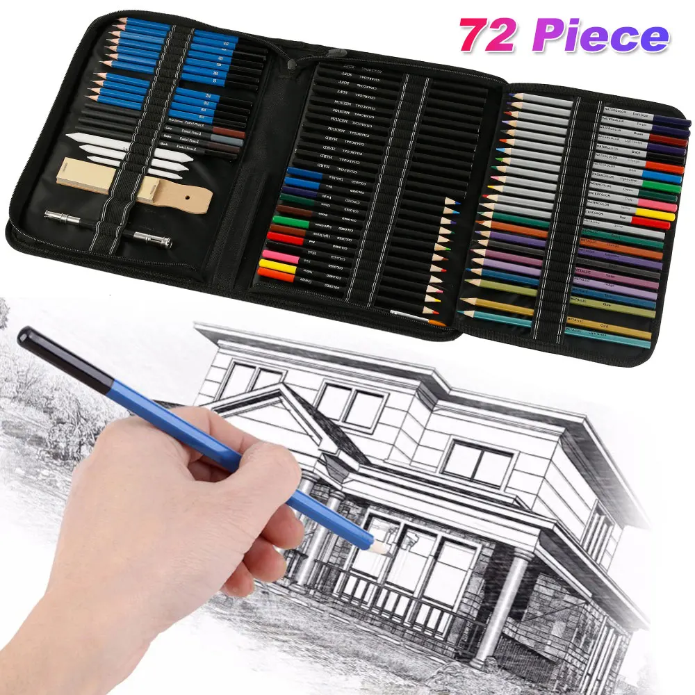 72Pcs/set Drawing Pencils Set Sketch Colored Pencils Painting Set Watercolor Metallic Complete Artist Kit Drawing Art Supplies