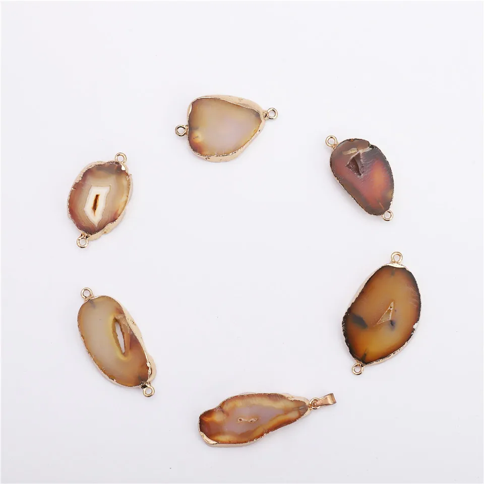 

Natural Shape And Color Geode Pendant High Quality Geode Druzy Charm With Double Loops For Women Jewelry Make