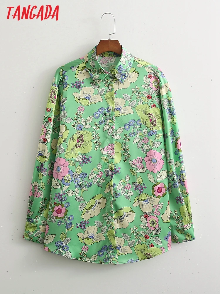 

Женская винтажная Свободная рубашка с длинным рукавом и цветочным принтом