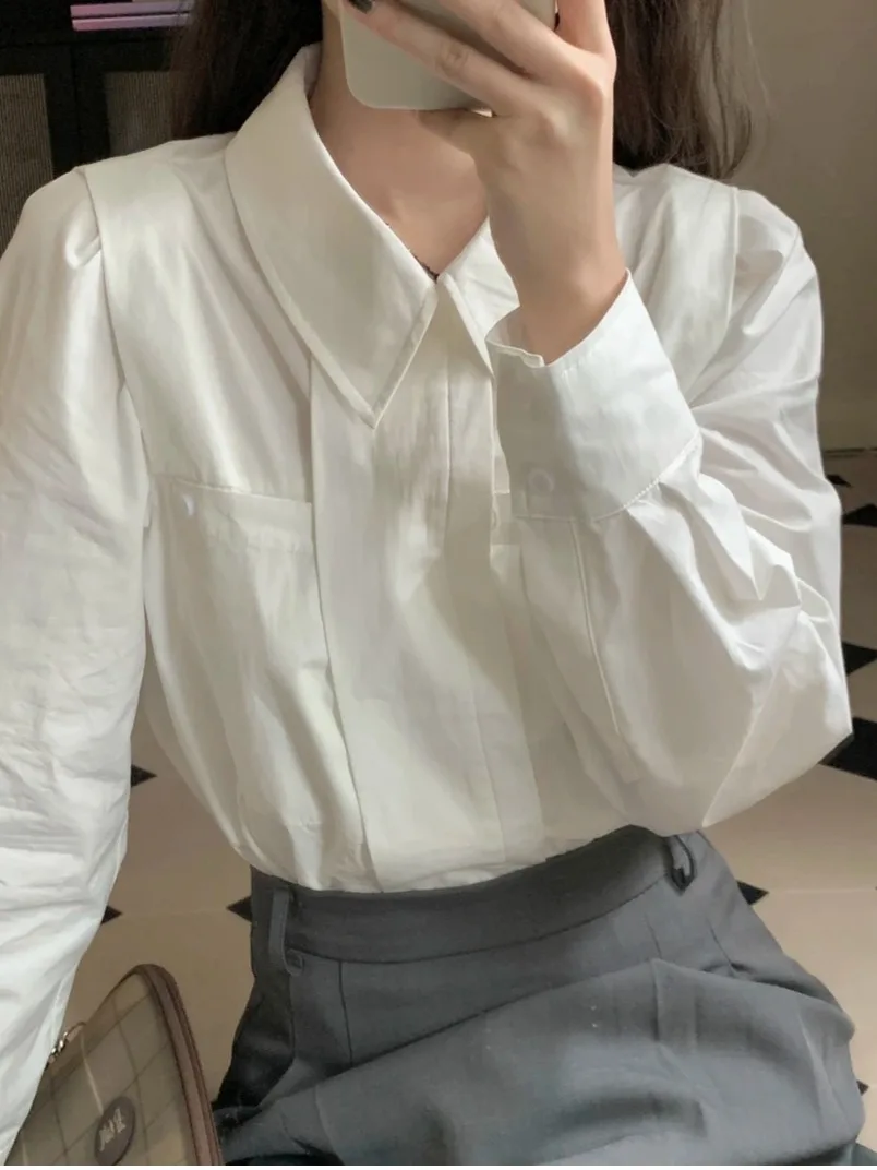 Рубашки с длинными рукавами и воротником-поло во французском стиле женские