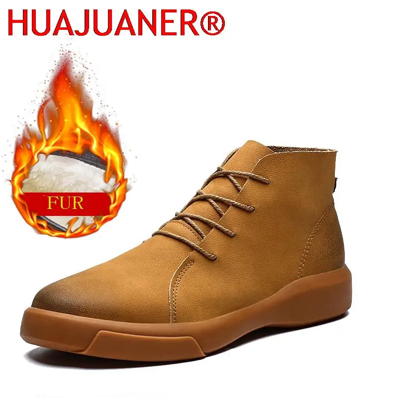 Luxury Brand Winter Fur Warm Chelsea Men Boots Fashion Vintage Ankle Tendon Sole Wear Work Outdoor Soft