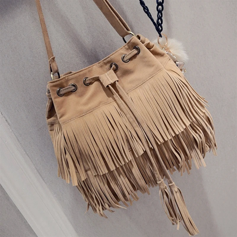 

New Women Retro Faux Suede Shoulder Bag Fringed Shoulder Bag bags for women