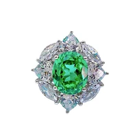 new fashion trend s925 silver inlaid 5a zircon paraiba green 1012 ladies personality high end ring