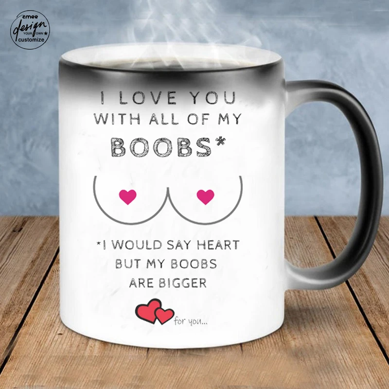 

2022 Valentine's Gift Mugs Funny Breast Couples Mug Heart Mugs Anniversary Gift Him Couple Mug BOOBS Coffee Mug Cute Cup Friend