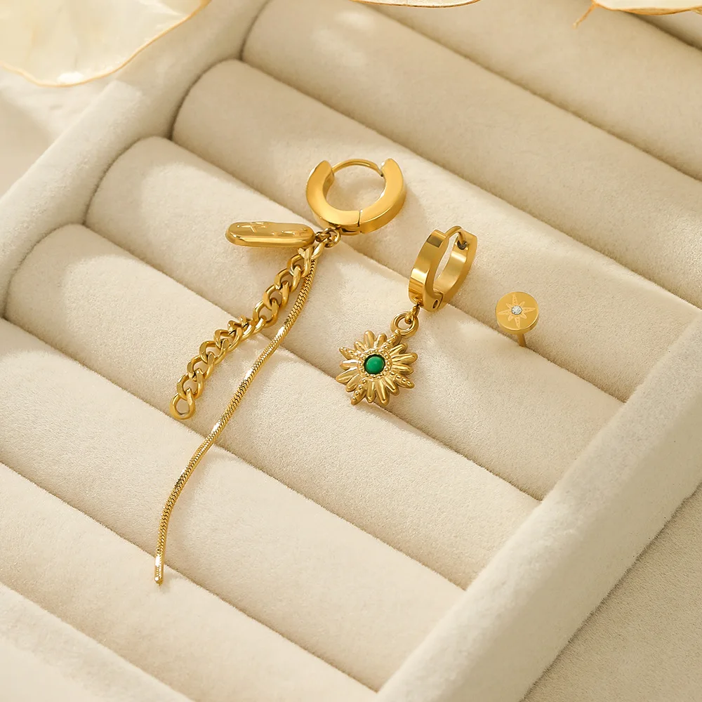 

3Pc Retro Hexagram Asymmetric Long Tassel Earrings For Women Gold Color Fashion Stainless Steel Waterproof Earrings Jewelry