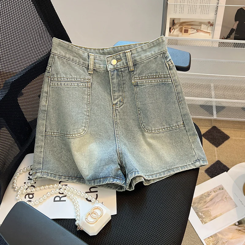 

Women's Baby Blue Washed Distressed Jeans Shorts Summer New Street Bag Hip Hot Pants Young Girls Sexy A-line Mini Jeans