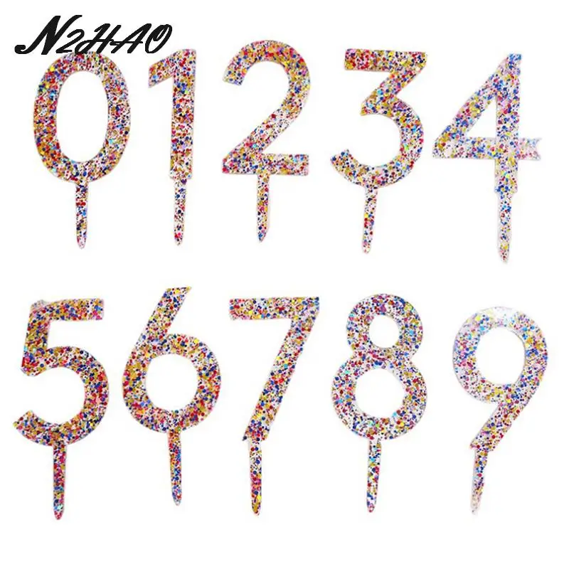 

1Pc Transparent Glitter Number 0-9 Acrylic Cake Toppers For Kids Womens Mens Birthday Party Anniversary Days Cake Decoration