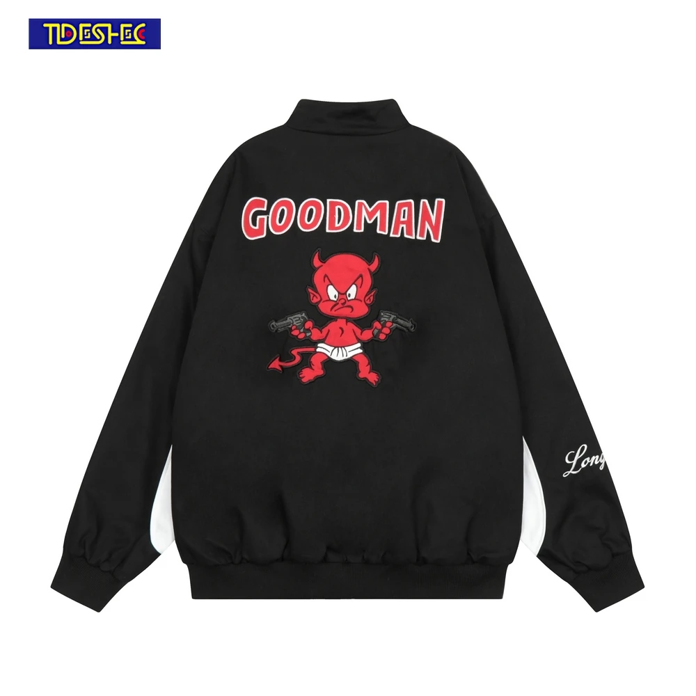 Куртка мужская стеганая составного кроя пилот с вышивкой и надписью дьявола