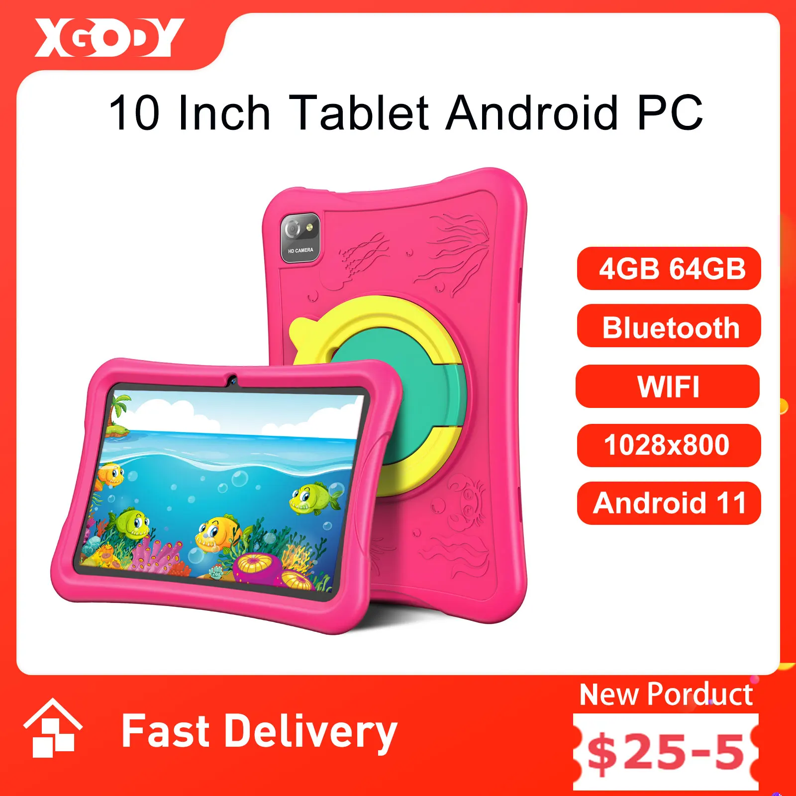 

XGODY 10 Inch Kids Tablet For Study Education Android 4GB 64GB IPS Screen PC WiFi Tablets With Protective Case For Children Gift