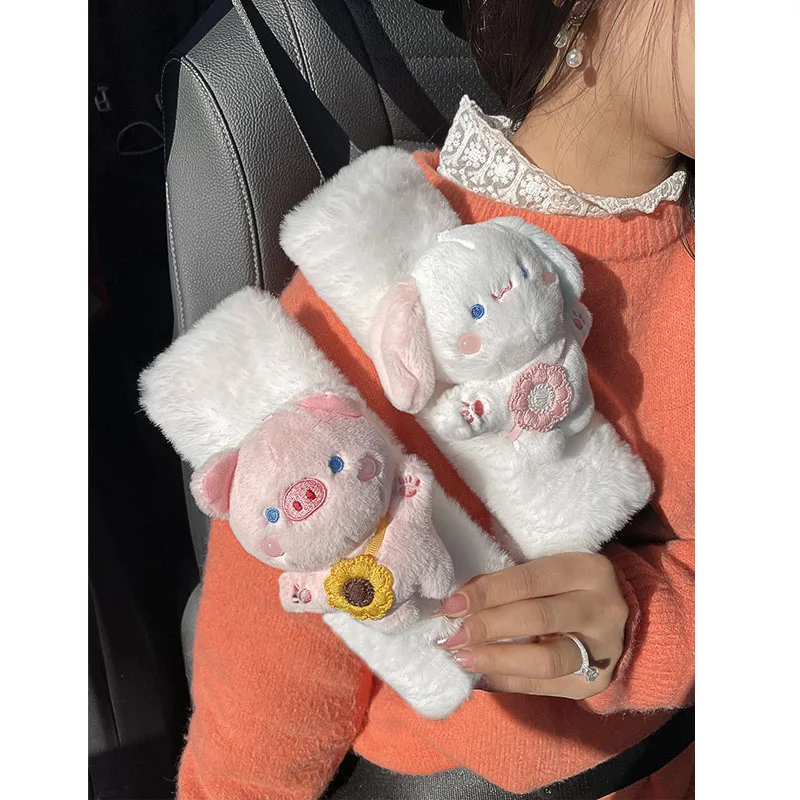 

Kawaii Sanrios Anime Cinnamoroll Melody Plush Car Seat Belt Cover Cartoon Soft Plushie Seat Belt Shoulder Pad Car Accessories