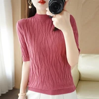 solid color hort sleeved t shirt womens 2022 summer new t shirt retro round neck tight fitting thin half sleeved top trendy