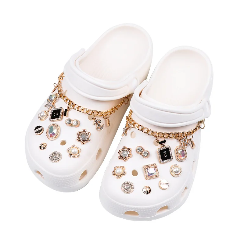 DIY Pearl Rhinestone Shoes Accessory Set Metal Croc Charms Luxury Croc Decorations Sandals Slippers Adornment Jeweled Charms images - 6