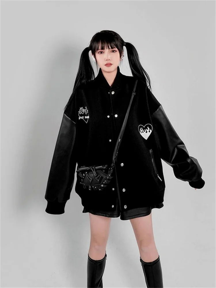 Женская бейсбольная куртка QWEEK готическая Черная большого размера из