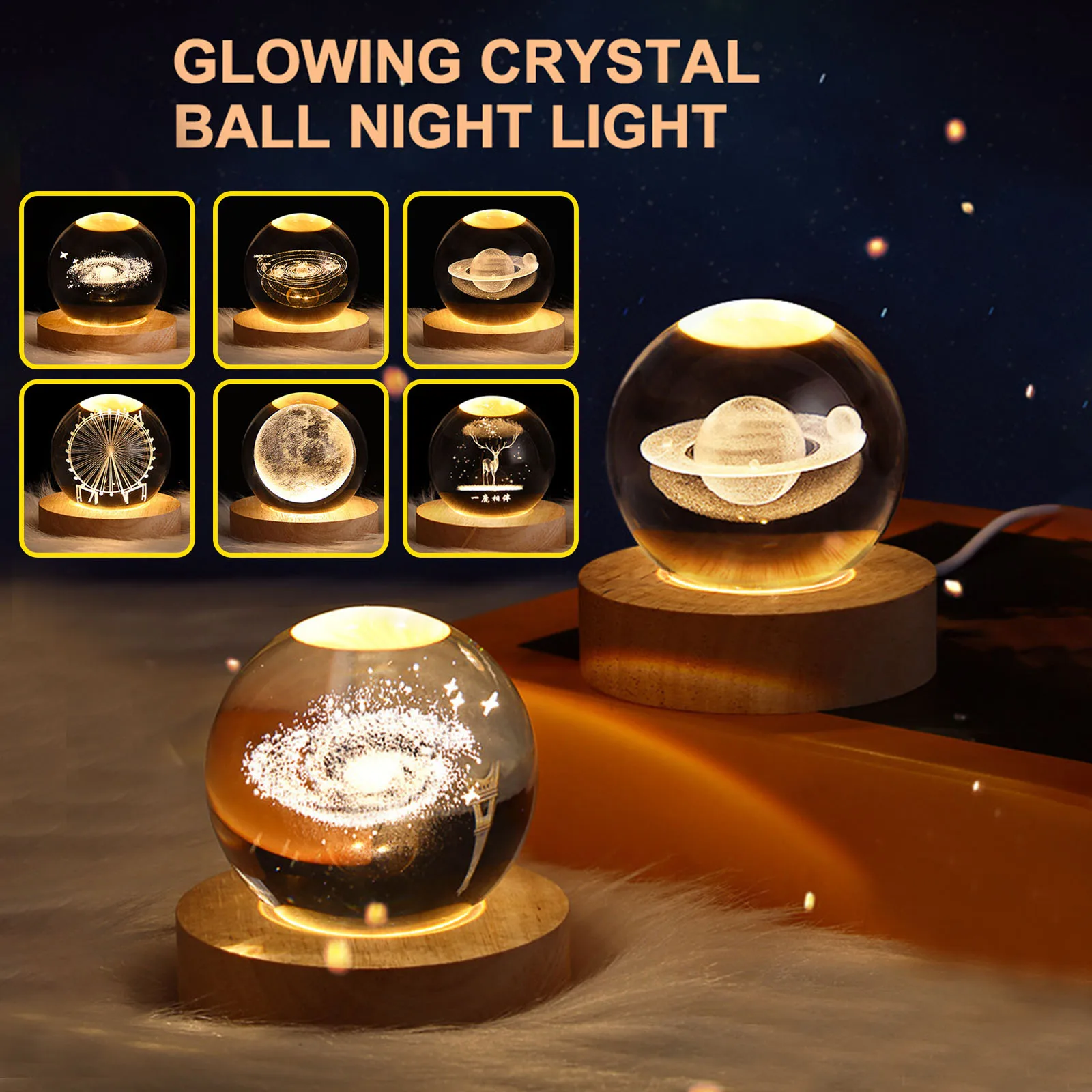 

Glowing Planetary Galaxy Astronaut Crystal Ball Night Lights USB Power Warm Bedside Light Christmas Kid Gift Night Lamp