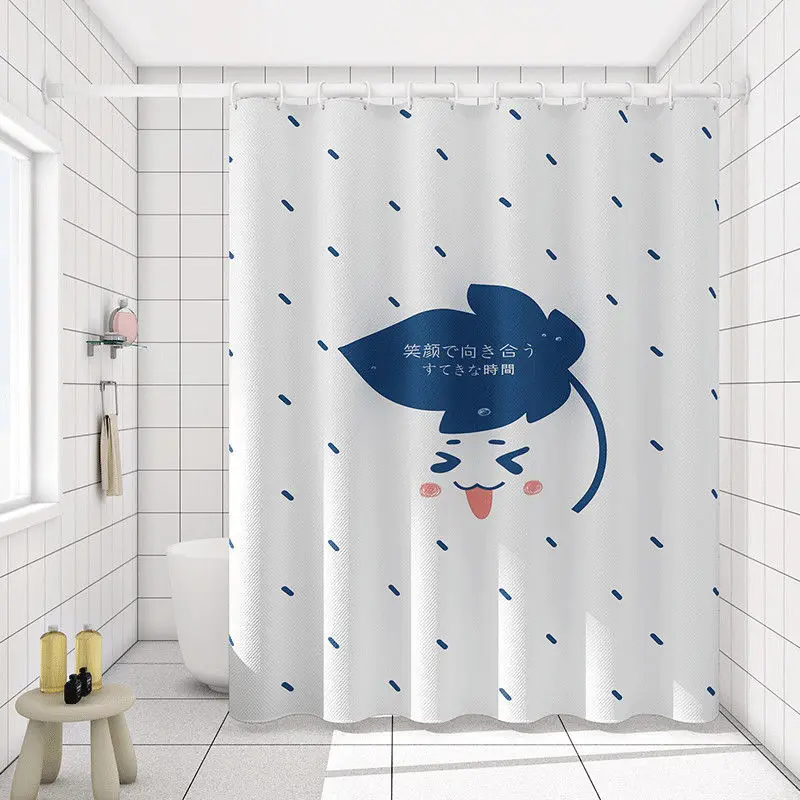

Cute Cat Picking Stars Shower Curtain Dreamy Mystey Fun Starry Curtain Blue Texture Thickened Bath Sets with Hook Night Bathroom