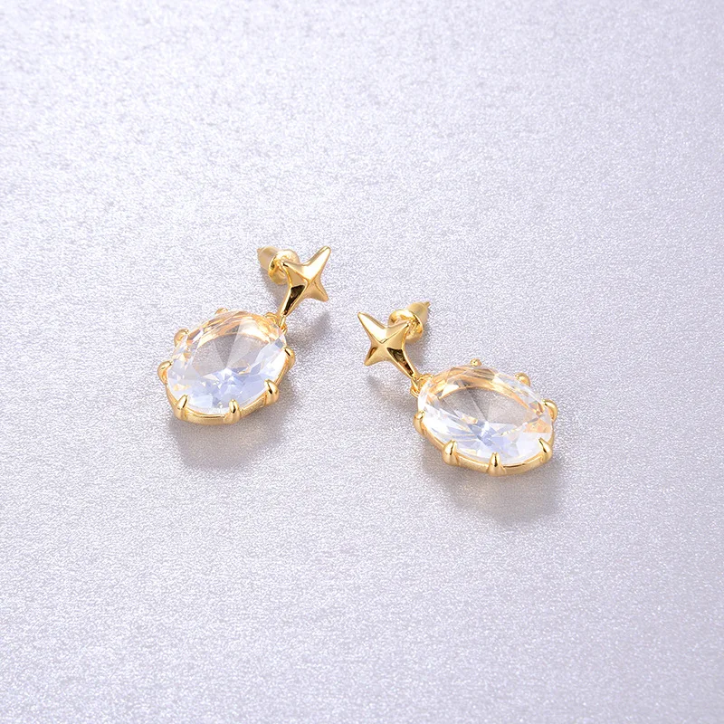 

US retro stars inlaid S925 silver plated 18k gold glass earrings.