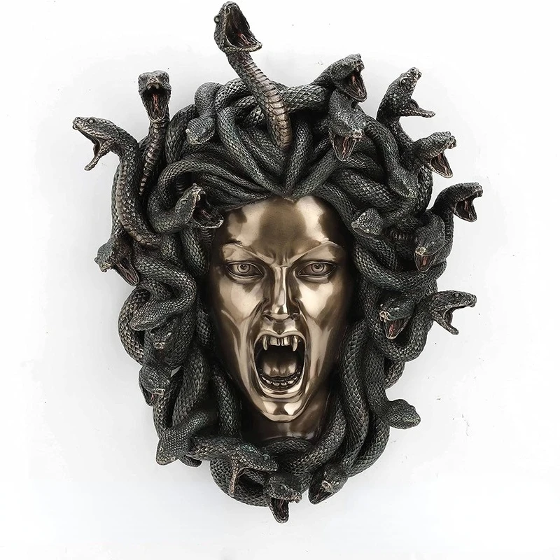 

12CM Medusa Gothic Wall Hanging Figure Mythology Legend Snake Statue Greece Wall Statues Myth Monster Resin Home Room Decoration