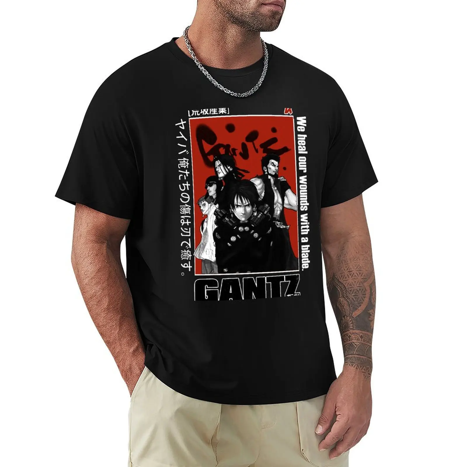GANTZ 인ンツ ANIME BLACK WHITE and RED Футболка летняя одежда больших размеров дешевые вещи