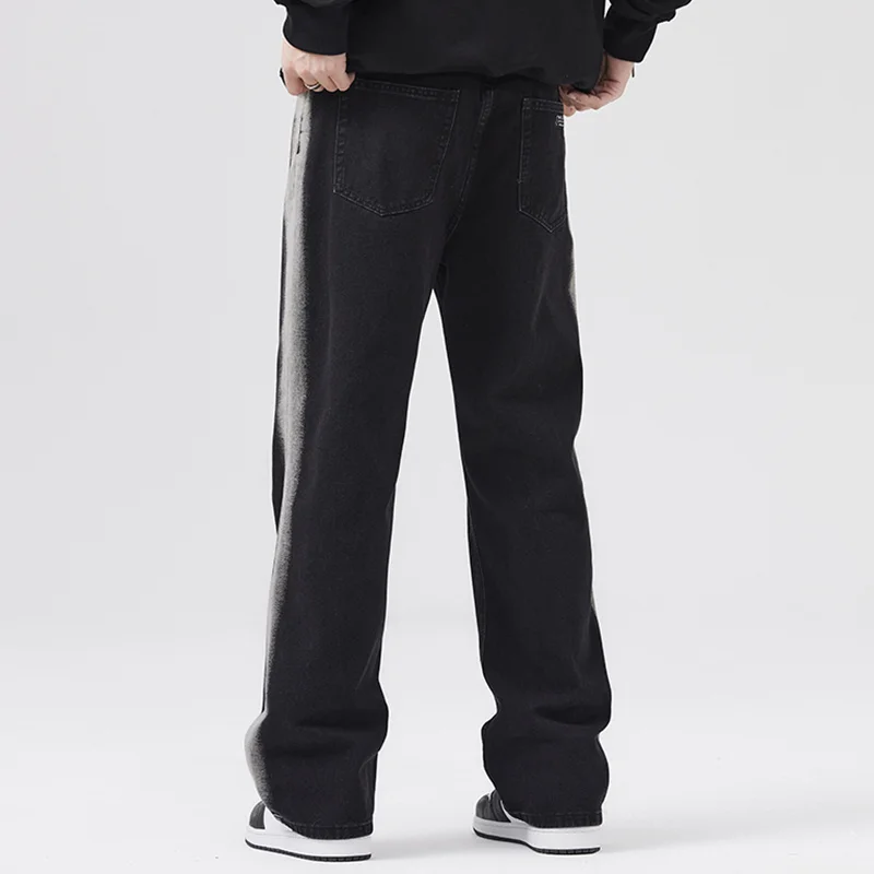 Men Clothing New Pattern Recreational Vintage Side Stripe Black Jeans Straight Cylinder Loose Wide Leg Trousers Autumn Female