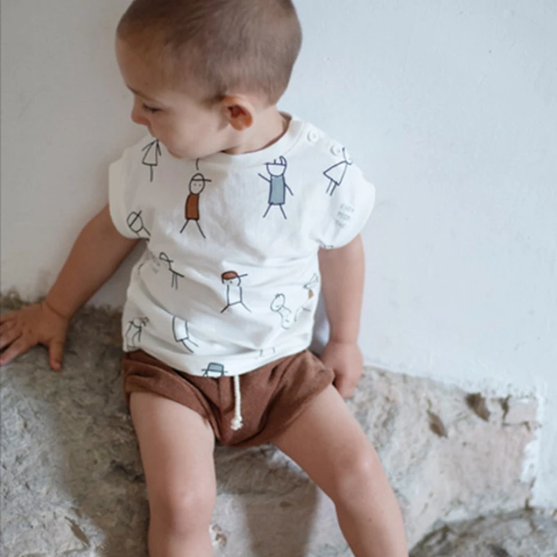 Детская Хлопковая летняя футболка новинка повседневный топ для мальчиков с