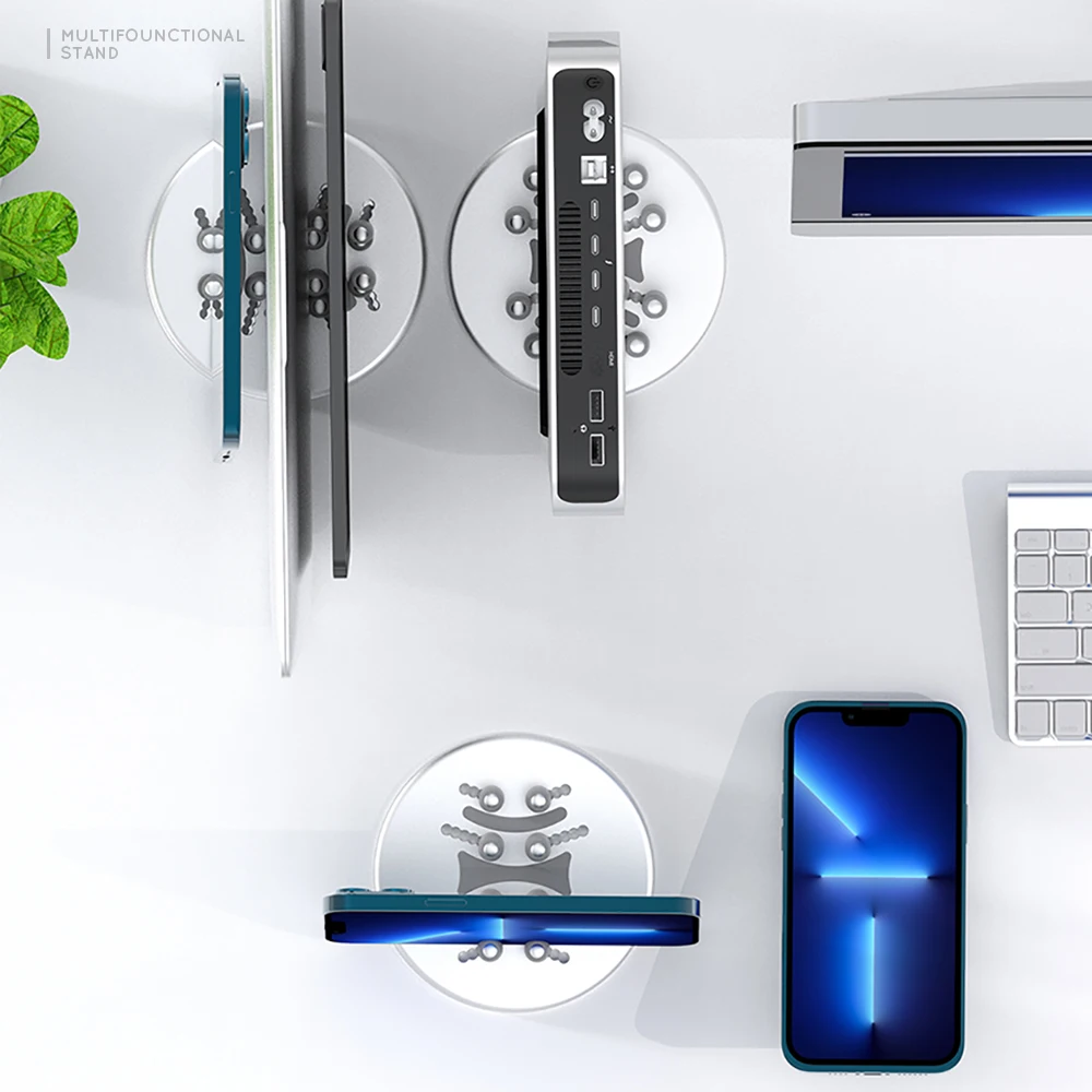 All Metal Base Tablet / Cell Phone Stand Holder Multi-Functional Desktop Storage Adjustable Cables Winder Offiice Accessories