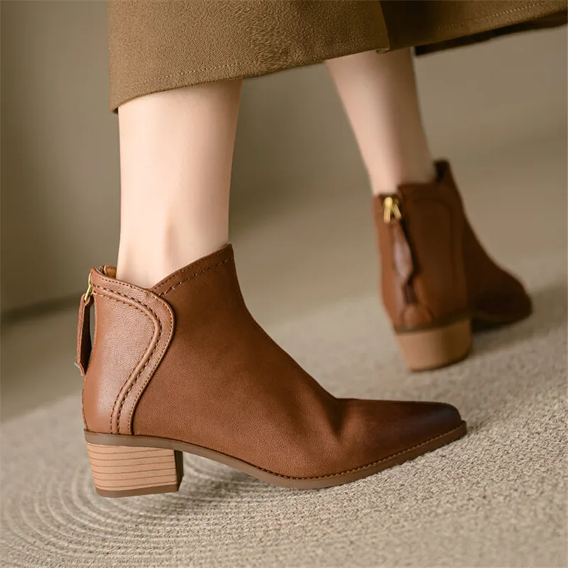 

New Autumn/winter Women Boots Pointed Toe Chunky Heels Boots for Women Fashion Boots Ankle Boots Winter Boots 2023 Zapatos Mujer
