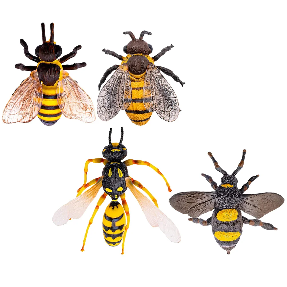 

4 Pcs Home Accents Decor Simulated Bee Ornaments Fake Insect Toy Desktop Animal Figurines Cognitive Prop Child