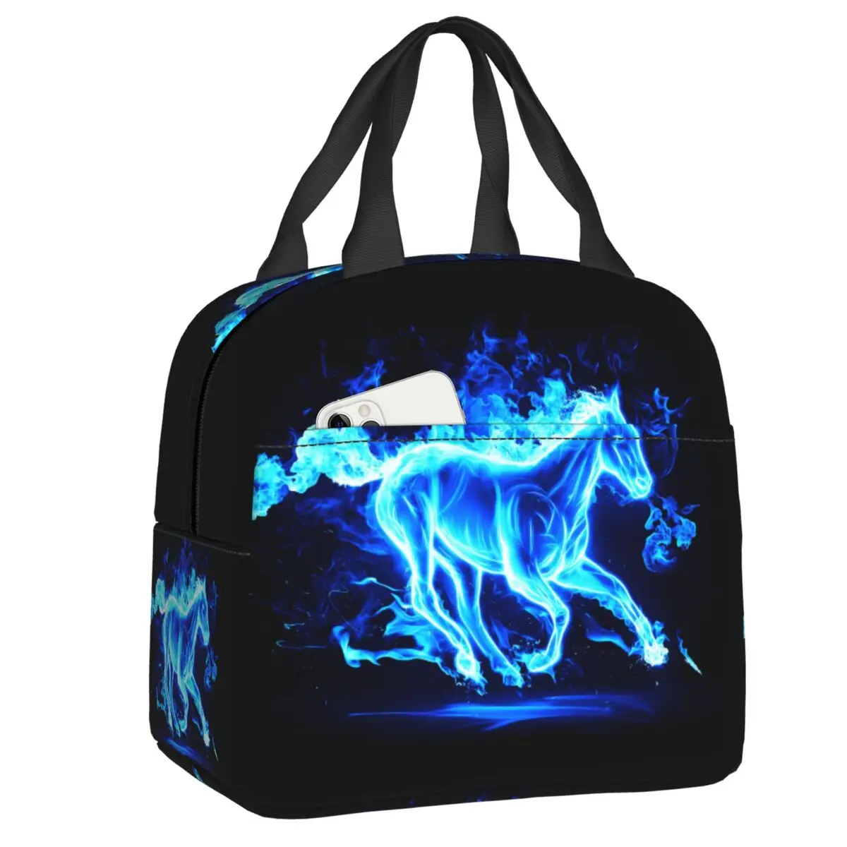 

Blue Fire Horse Lunch Bag for Work School Leakproof Food Thermal Cooler Insulated Lunch Box Women Children Tote Bags