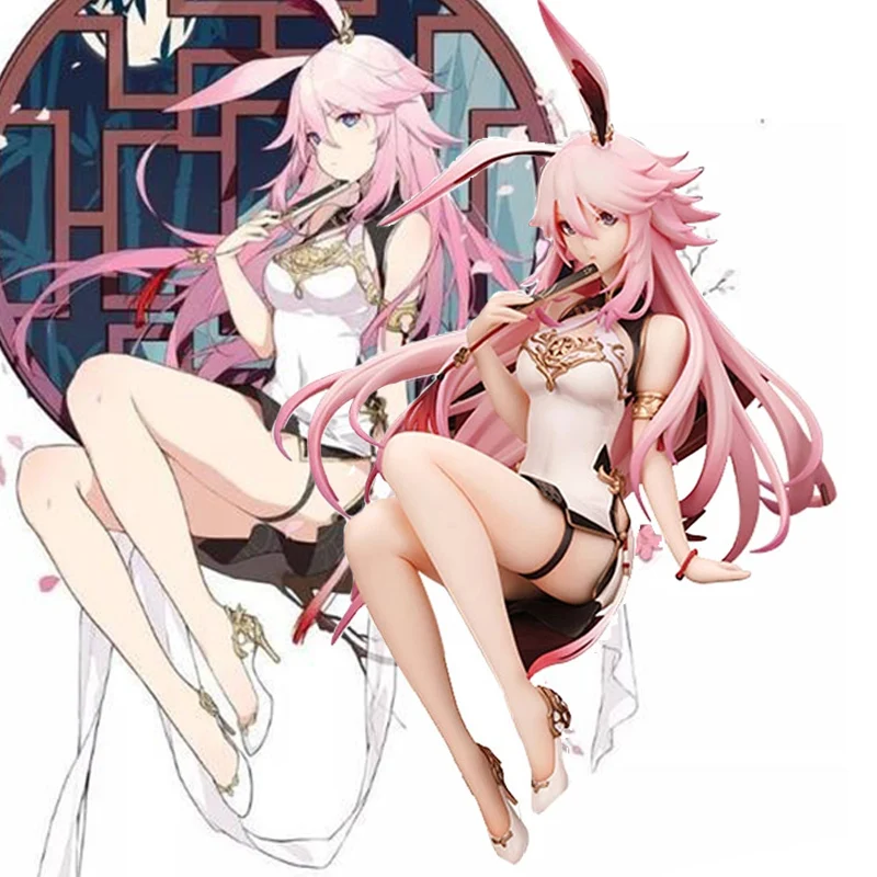 

22CM Game Anime MmiHoYo Figure Yae Sakura Sexy Pink and White Cheongsam Seated Model Toys PVC Gift Doll Collection Ornament