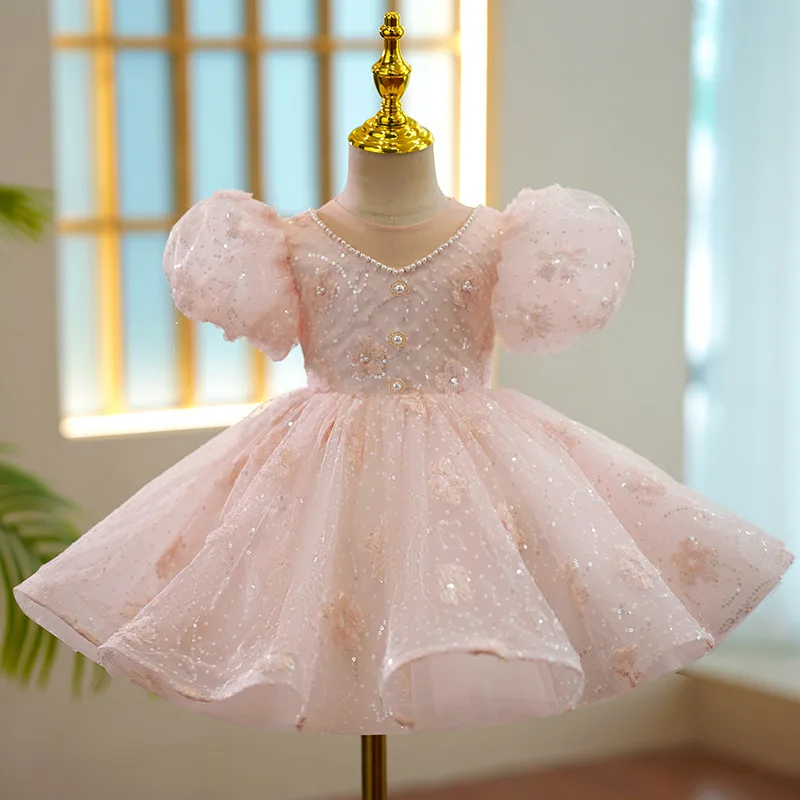 Baby dress teens Pageant ball gown wedding Pearl embroidery Sequin fluffy Princess tutu birthday Party Dress for girls dress