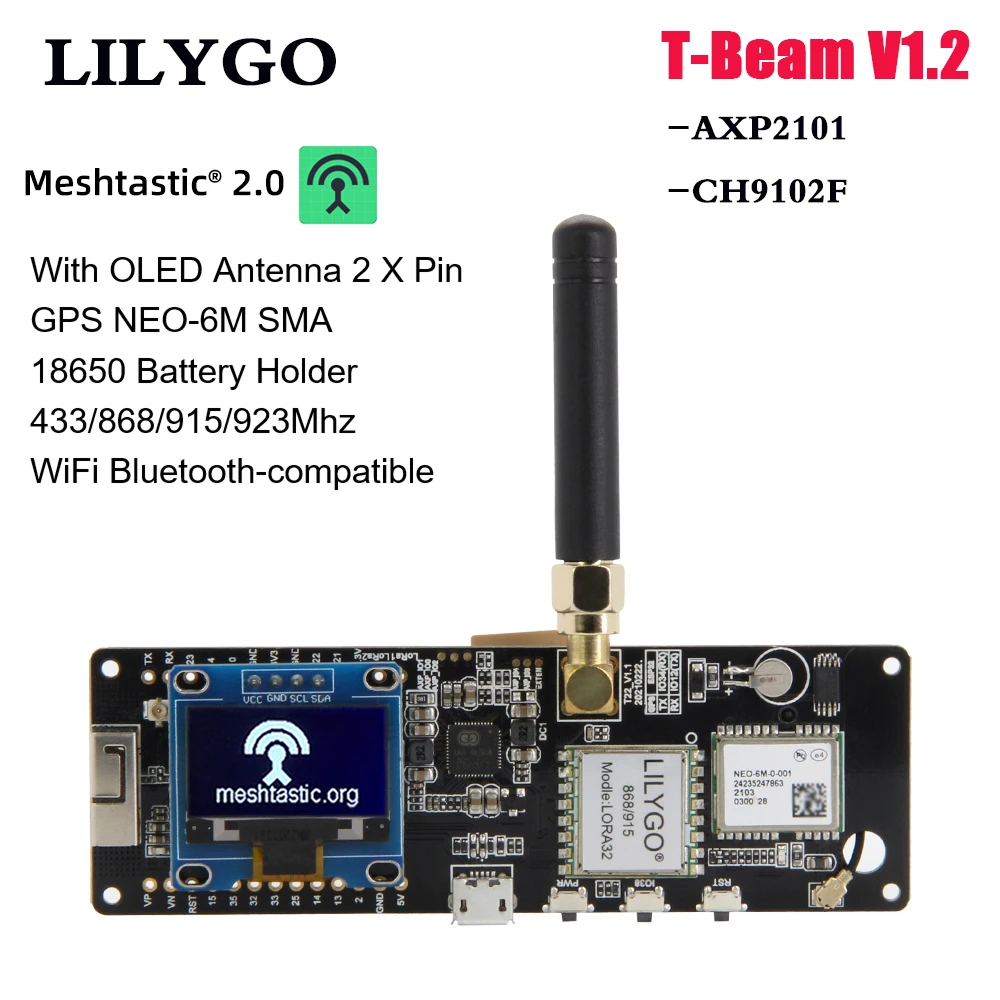 Лилиго®Сетевой держатель батареи TTGO V1.1, ESP32 433/868/915/923 МГц, Wi-Fi, BT, ESP32, GPS NEO-6M, SMA 18650, с OLED-дисплеем